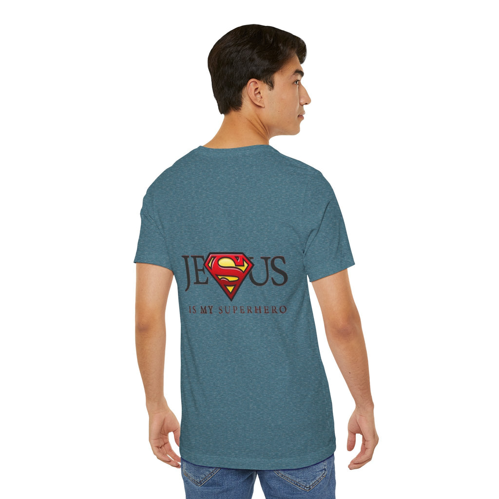 Jesus Is My Superhero T-Shirt — Faith-Based Superman-Inspired Tee Printify