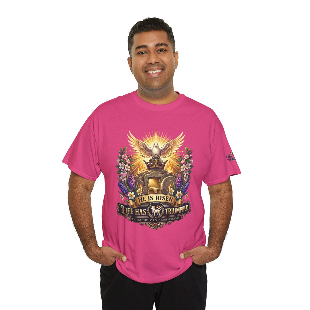 He Is Risen "Life Has Triumphed" T-Shirt — Easter Resurrection Christian Tee Printify