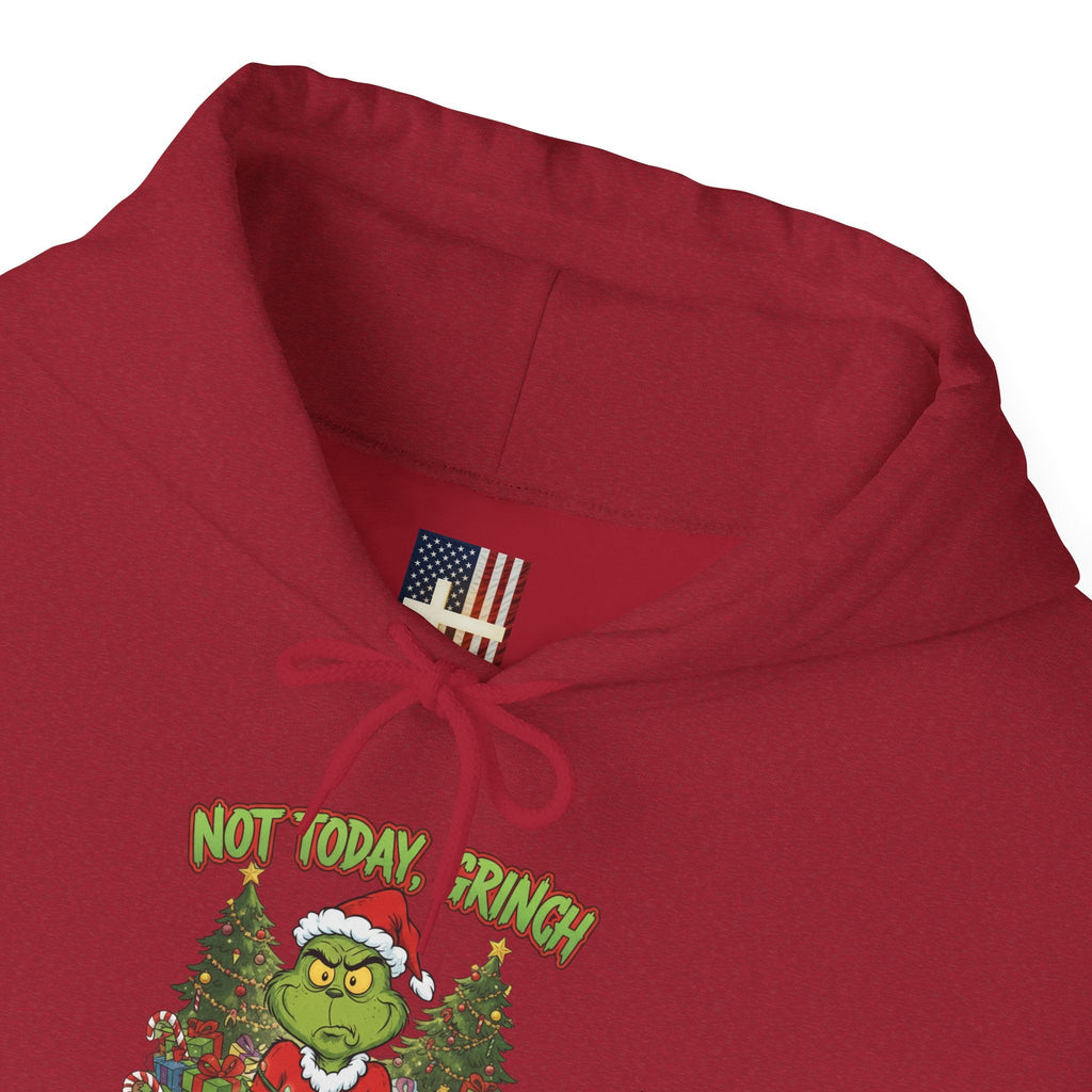 🎄 Not Today, Grinch – Jesus Saves | Funny Christian Christmas Hoodie | Sulking Grinch & Glowing Cross | Bold Neon Faith Tee by Uplifted Gear Printify
