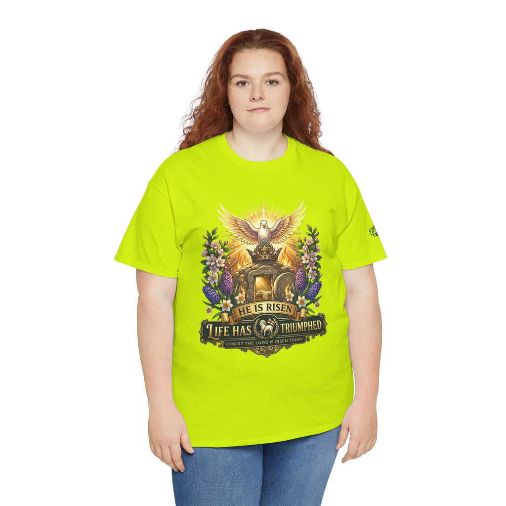 He Is Risen "Life Has Triumphed" T-Shirt — Easter Resurrection Christian Tee Printify