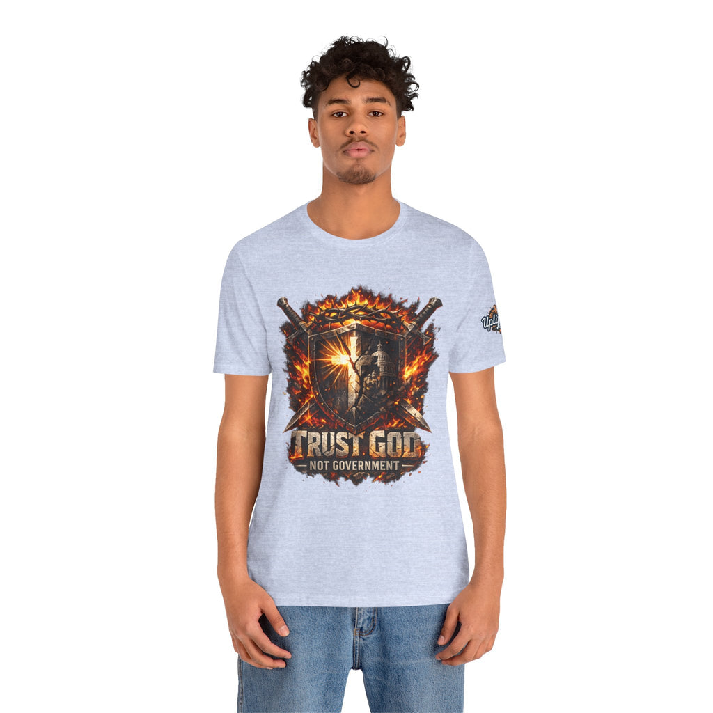Trust God Not Government Shield Tee — Patriotic Christian Faith T-Shirt Printify