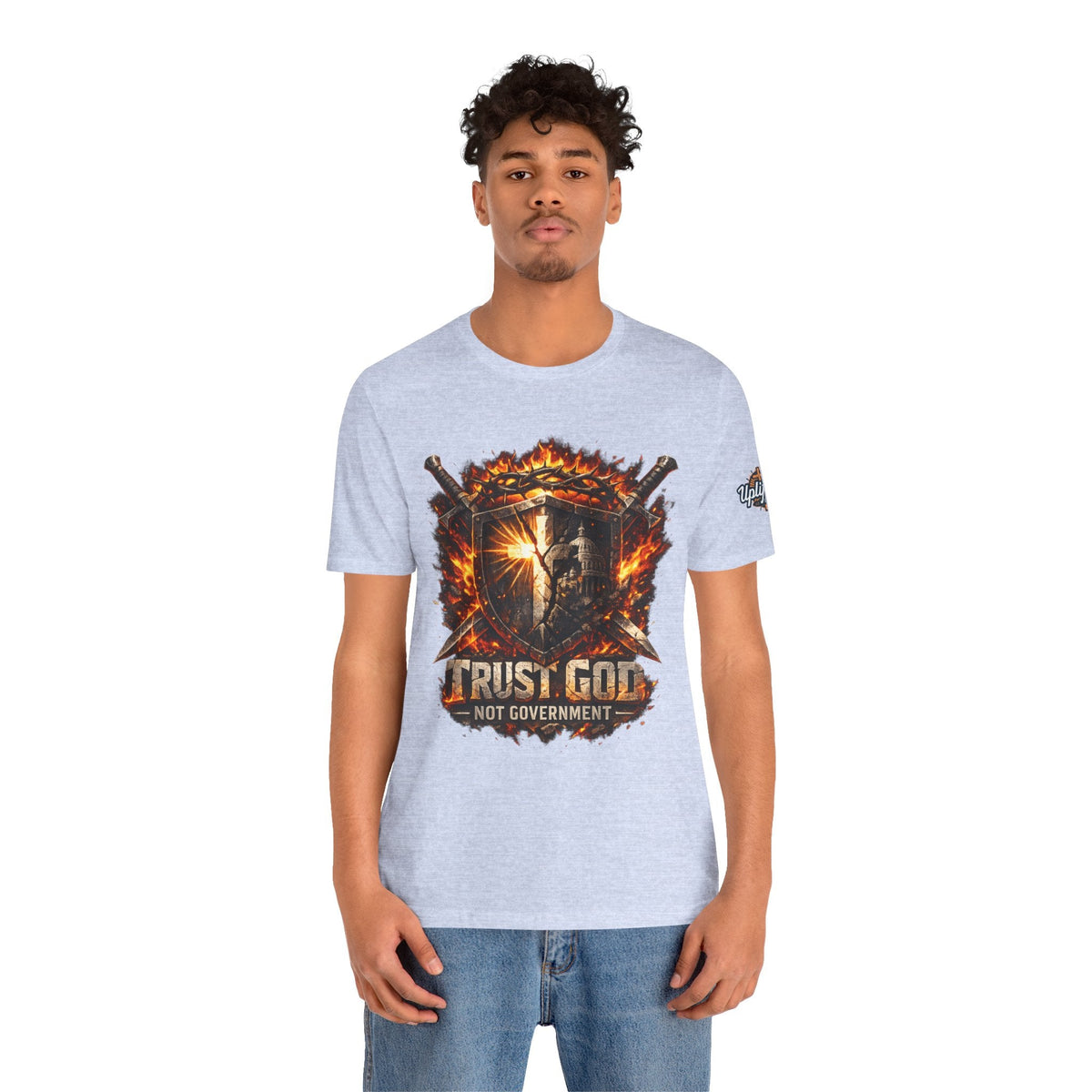 Trust God Not Government Shield Tee — Patriotic Christian Faith T-Shirt Printify