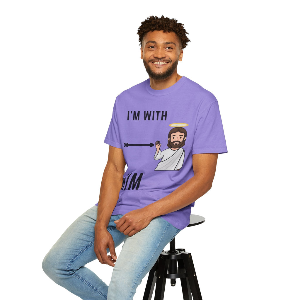 🔥 I’m With Him → Christian T-Shirt | Arrow Pointing to Jesus | Minimalist Faith Tee | Subtle Cross Design | Bible-Inspired Apparel by Uplifted Gear Printify
