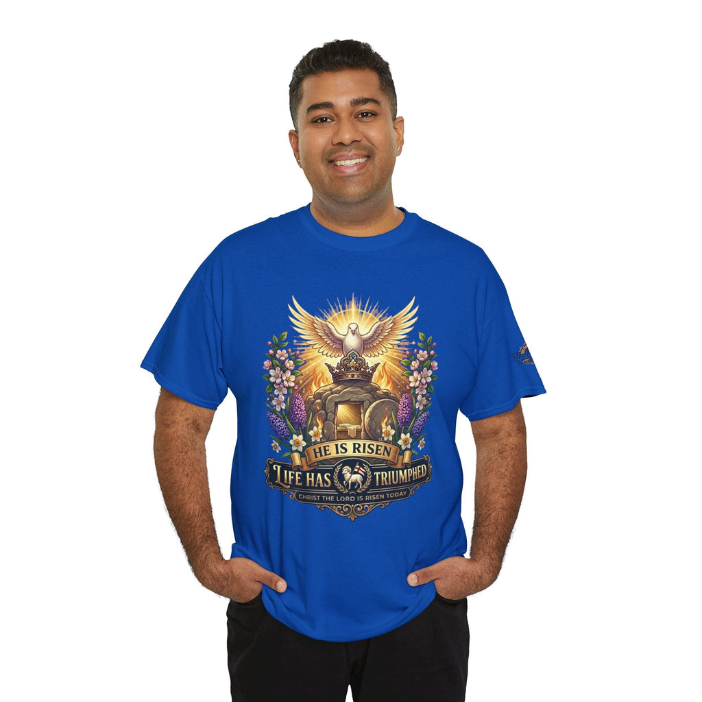 He Is Risen "Life Has Triumphed" T-Shirt — Easter Resurrection Christian Tee Printify