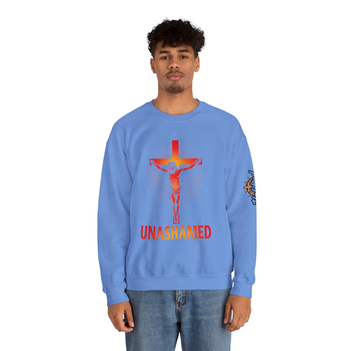 Unashamed Sweatshirt – Romans 1:16 Crucifixion Christian Sweatshirt for Bold Unwavering Faith Printify