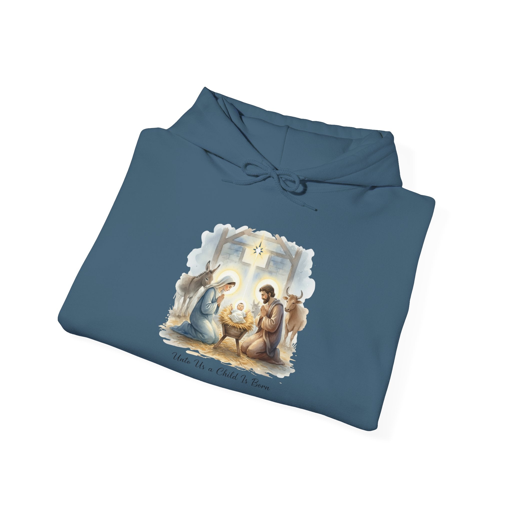 Unto Us a Child is Born Hoodie – Isaiah 9:6 Nativity Manger Scene Christian Christmas Sweatshirt for Holy Night Faith Printify