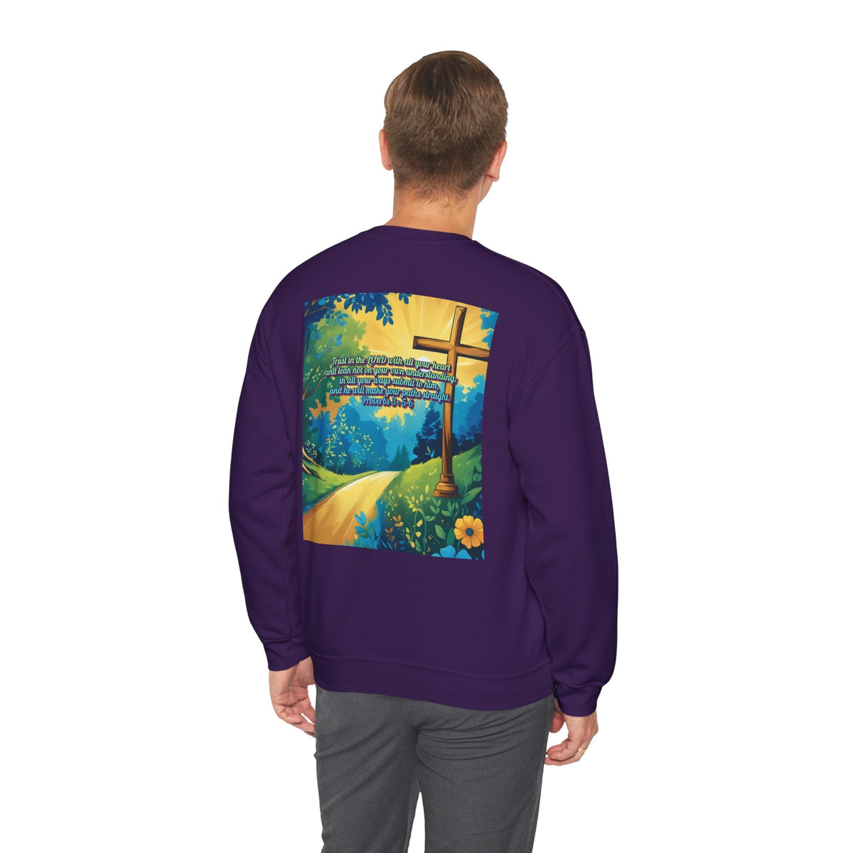 Trust in The Lord Proverbs 3:5-6 Biblical Design Crewneck Sweatshirt Printify