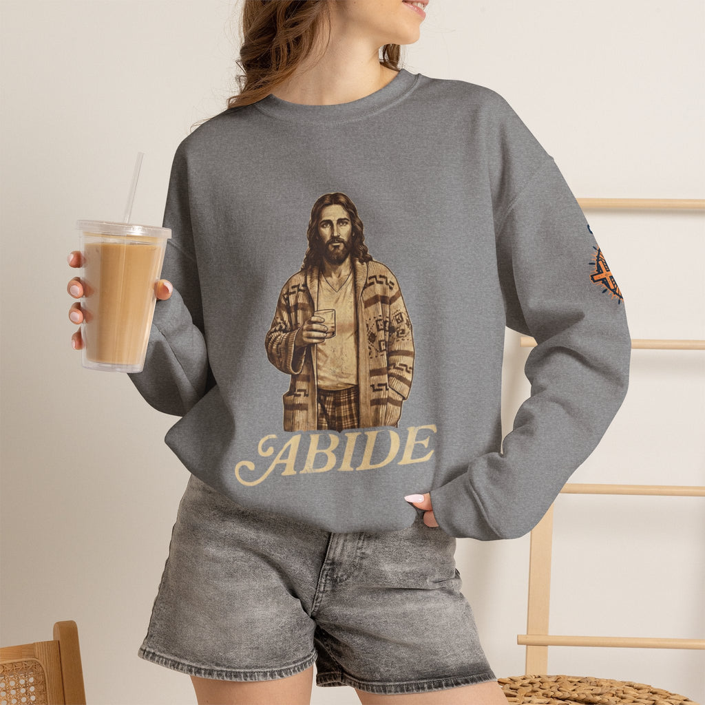 Abide Jesus Sweatshirt — Vintage 'The Dude' Religious Graphic Sweatshirt Printify