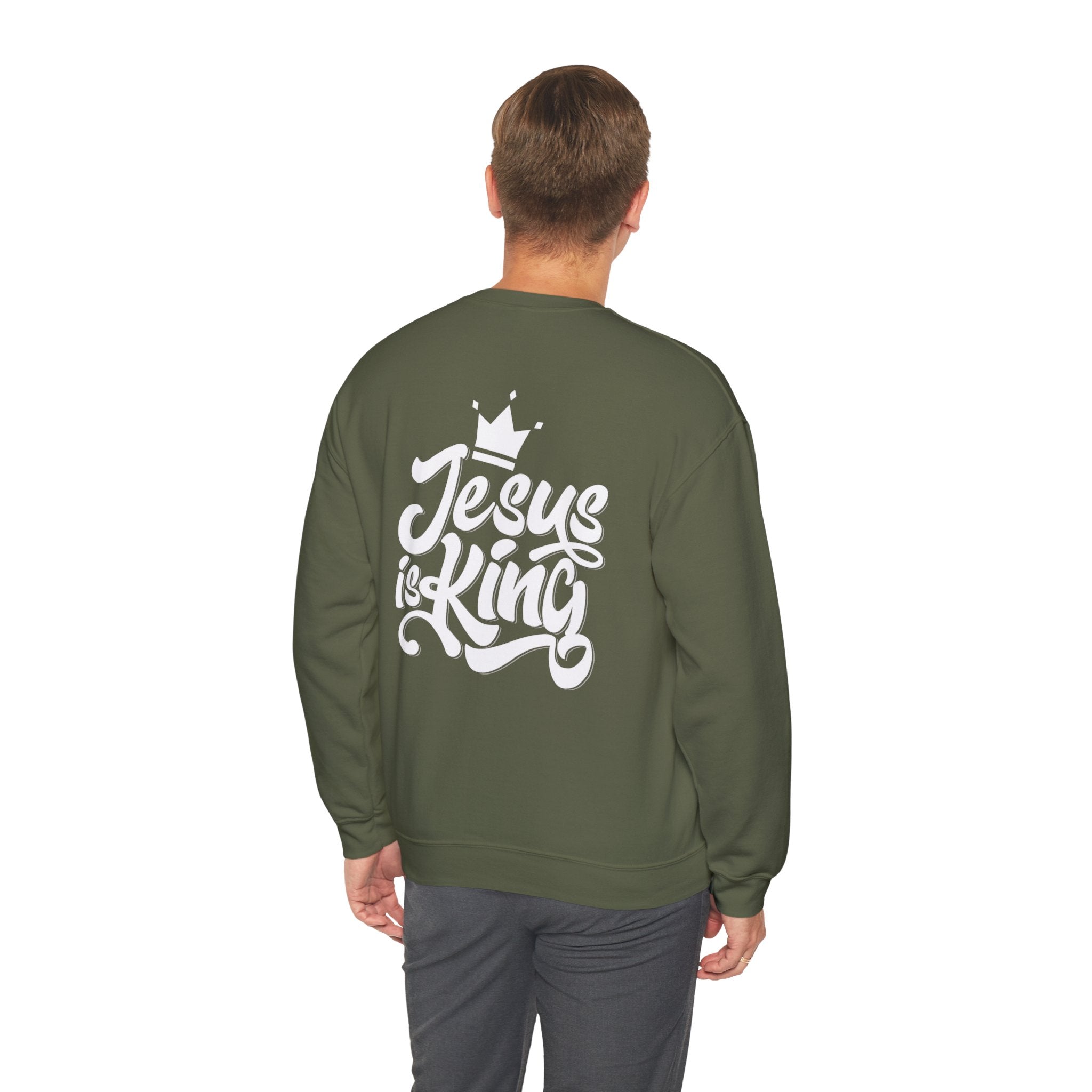 Jesus is King Sweatshirt – Bold Crown & Cross Christian Hoodie for Eternal Faith & Comfort Printify