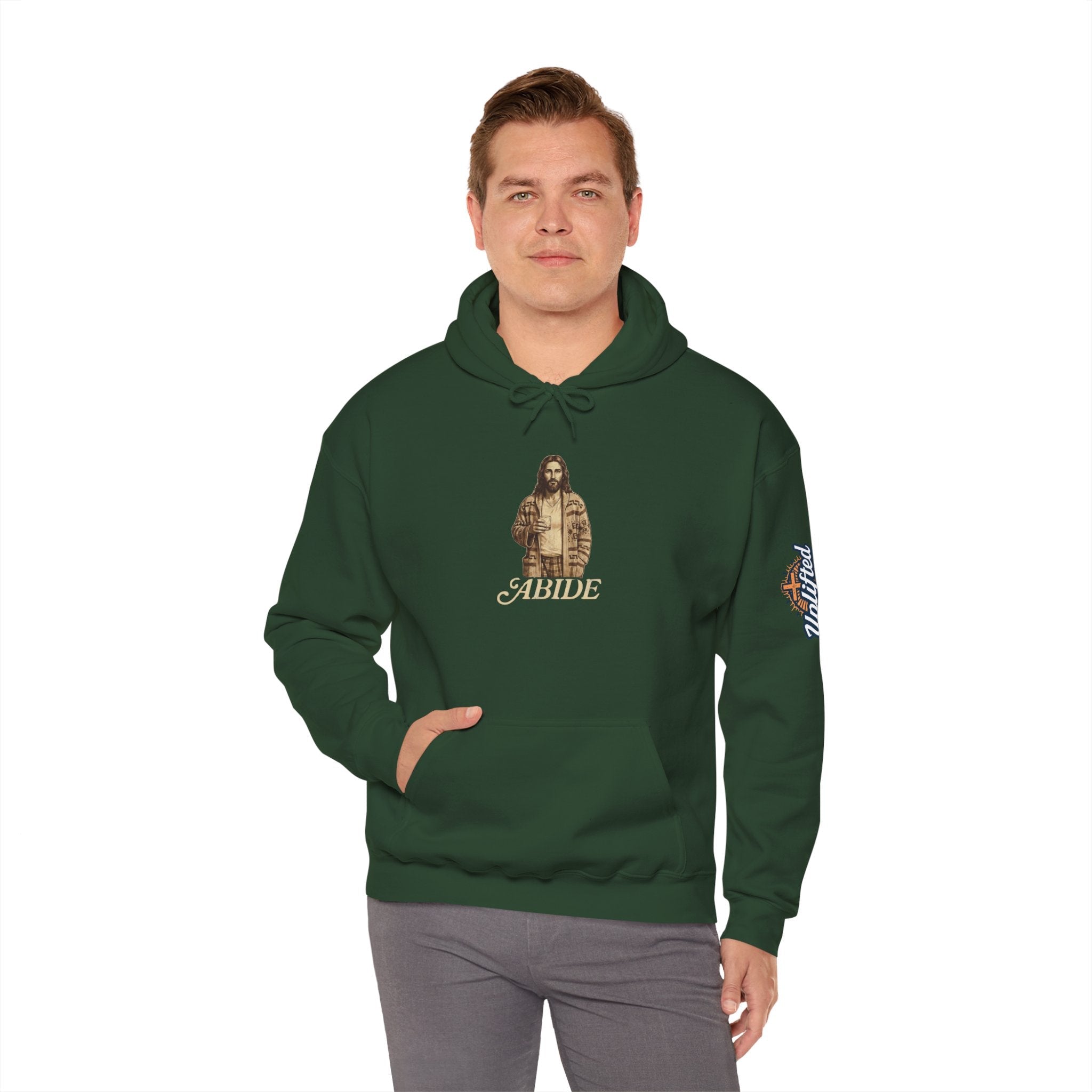 Abide Jesus Hoodie — Vintage 'The Dude' Religious Graphic Hoodie Printify