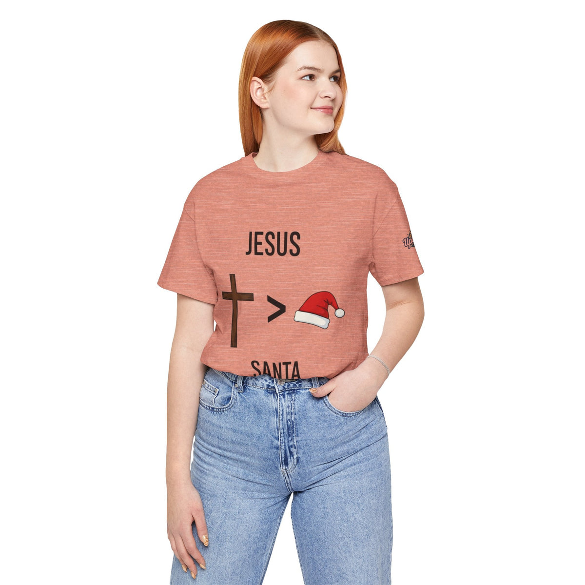 🎄 Jesus > Santa – Minimalist Christian Christmas T-Shirt | Bold Faith Over Holiday Tee | Cross vs Santa Hat Design | Uplifted Gear Printify