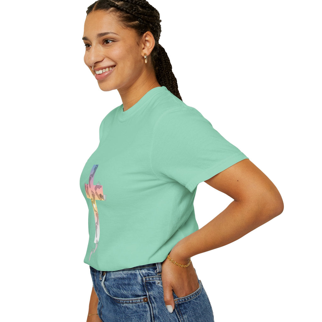 Walk by Faith T-Shirt – Cross & Footprints Christian Tee for Bold Believers Printify