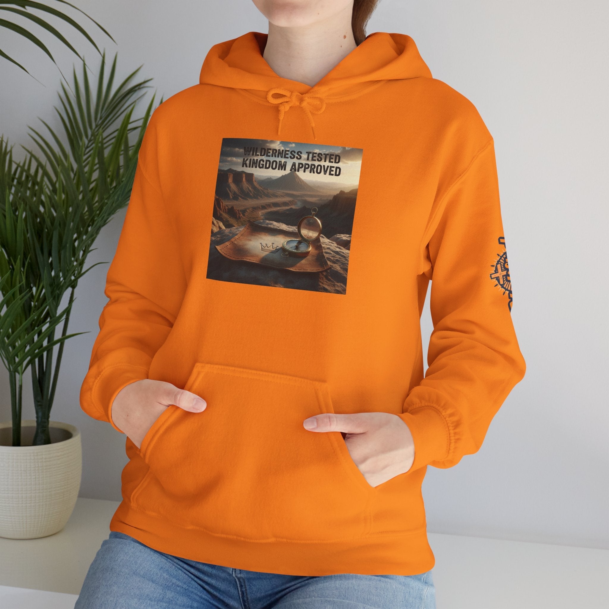 Wilderness Tested Kingdom Approved Hoodie – Mountain Desert Compass Crown Christian Sweatshirt for Biblical Adventure Faith Printify