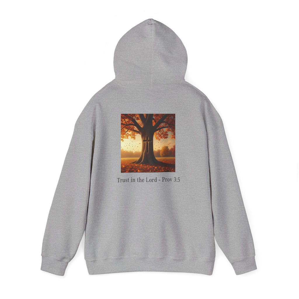 Trust in the Lord Hoodie – Autumn Tree Proverbs 3:5 Christian Hoodie for Cozy Faith Printify