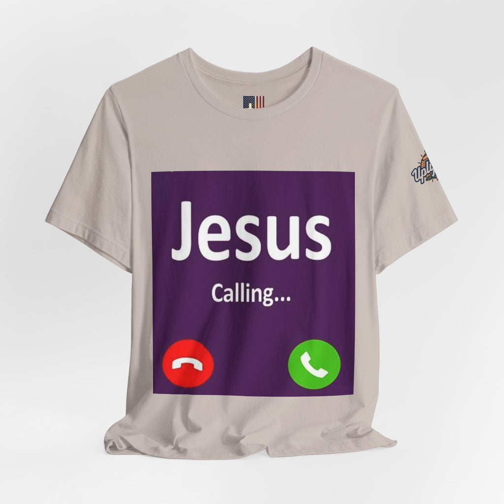 Jesus Calling T-shirt – Funny Cell Phone Screen Christian T-shirt for Divine Connection & Faith Humor Printify