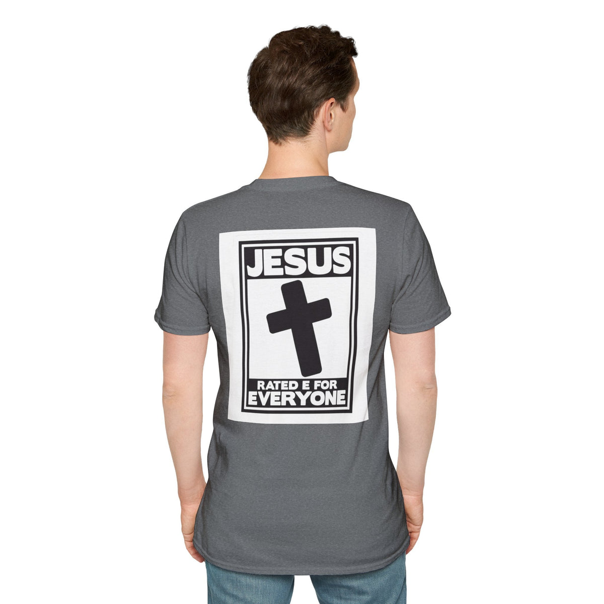 Jesus, Rated E for Everyone T-shirt - Gamer Faith T-shirt - Christian Video Game Parody Printify