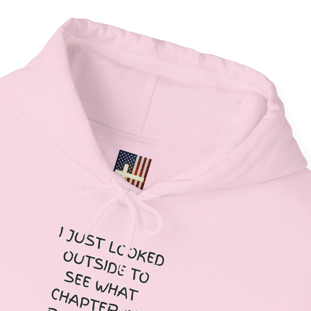 What Chapter of Revelation Hoodie – I Looked Outside My Window Christian Sweatshirt for End Times Humor & Faith Printify