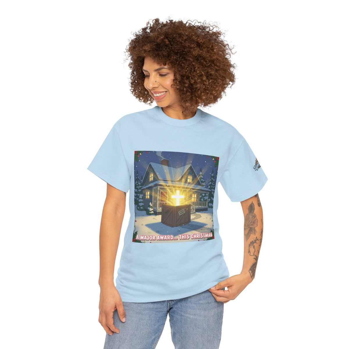 A Major Award This Christmas T-shirt – Fragile Leg Lamp Parody Cross Unboxing Christian T-shirt for Hilarious Faith & Holiday Glow Printify