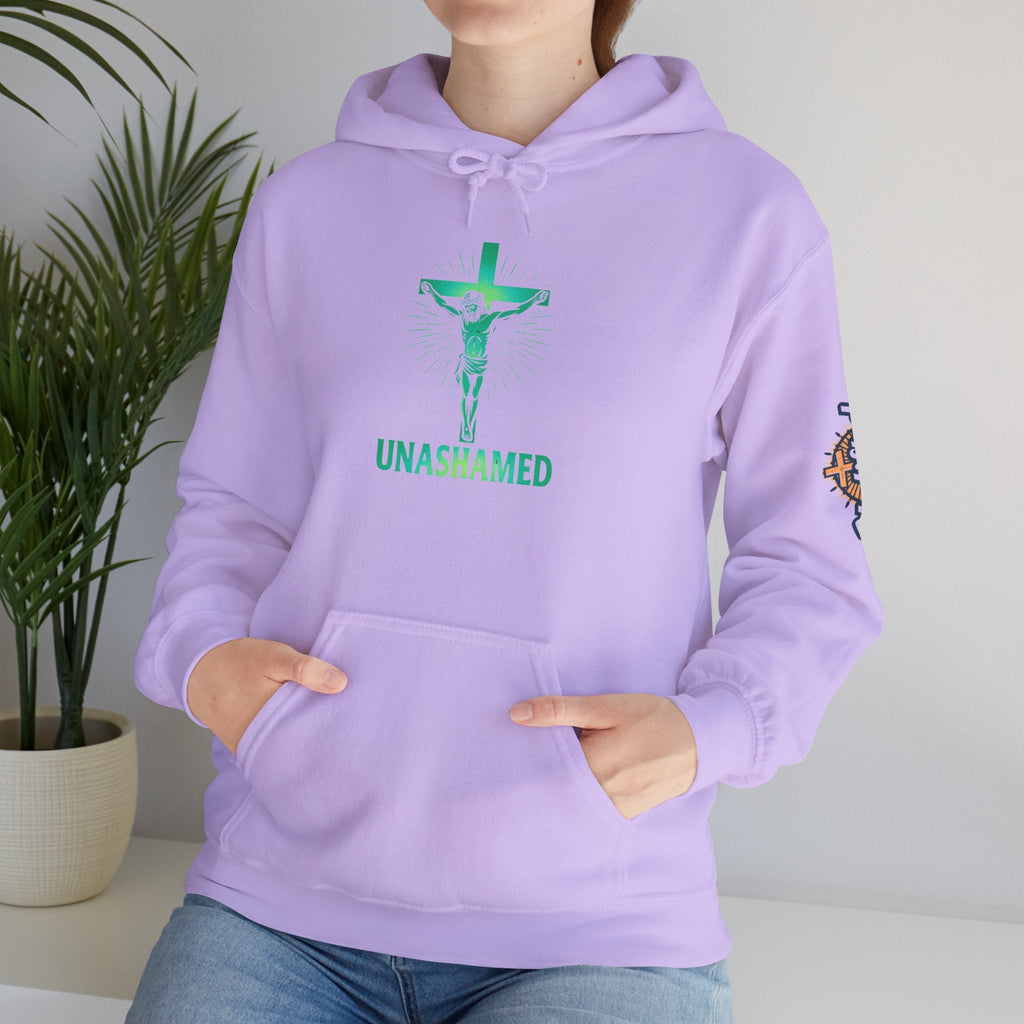 Unashamed Hoodie – Romans 1:16 Crucifixion Christian Hoodie for Bold Unwavering Faith Printify