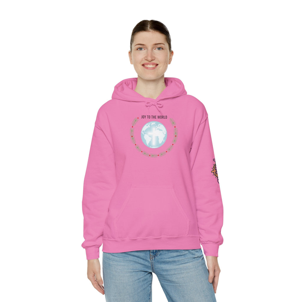 Joy to the World Hoodie – Wreath Earth Nativity Christian Christmas Sweatshirt for Isaiah 9:6 Holiday Faith & Festive Joy Printify