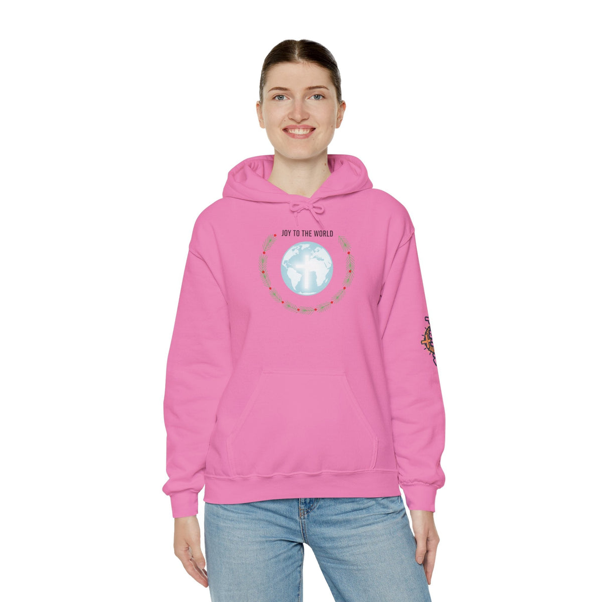 Joy to the World Hoodie – Wreath Earth Nativity Christian Christmas Sweatshirt for Isaiah 9:6 Holiday Faith & Festive Joy Printify