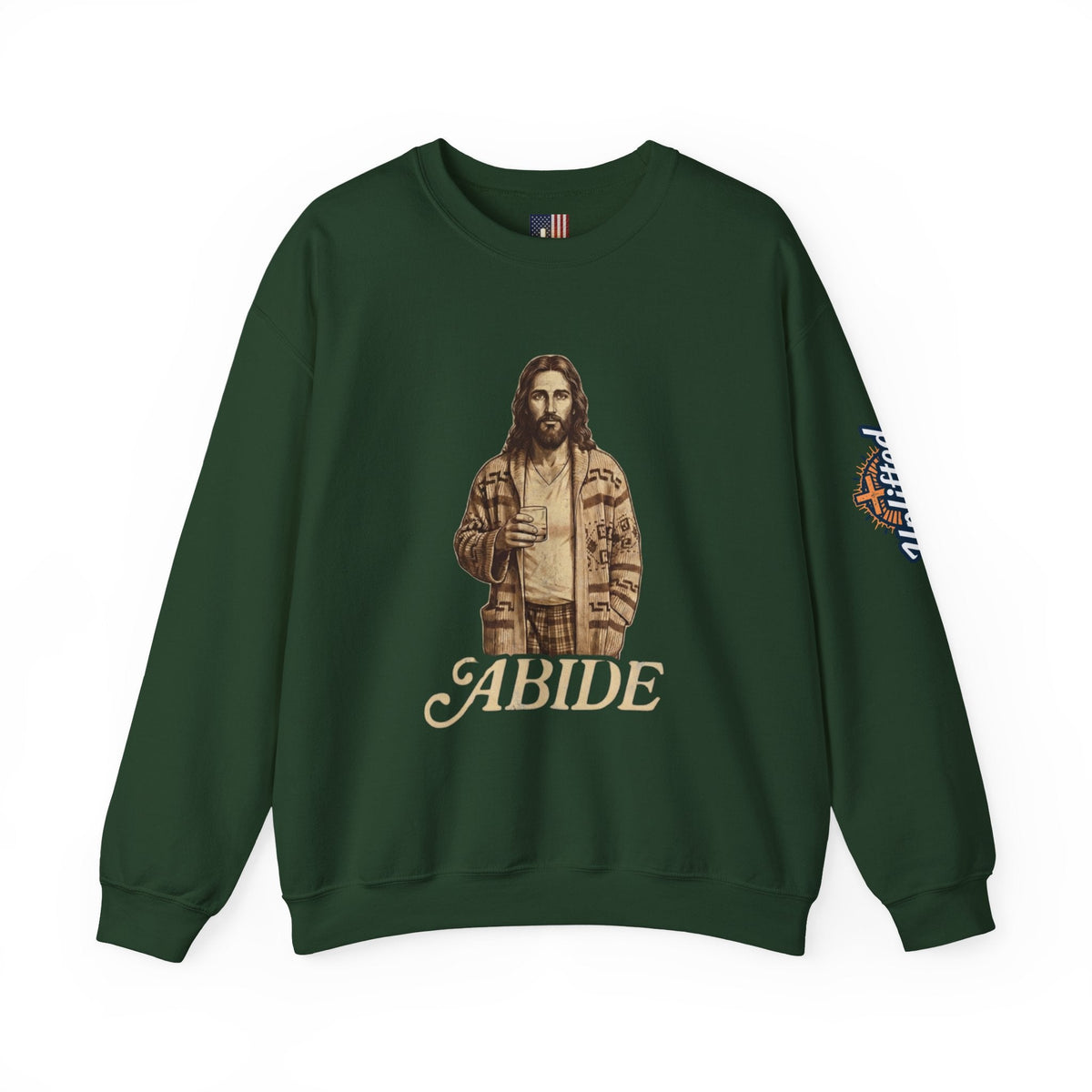 Abide Jesus Sweatshirt — Vintage 'The Dude' Religious Graphic Sweatshirt Printify