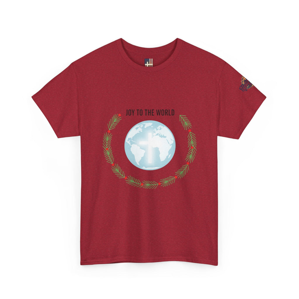 Joy to the World T-shirt – Wreath Earth Nativity Christian Christmas T-shirt for Isaiah 9:6 Holiday Faith & Festive Joy Printify