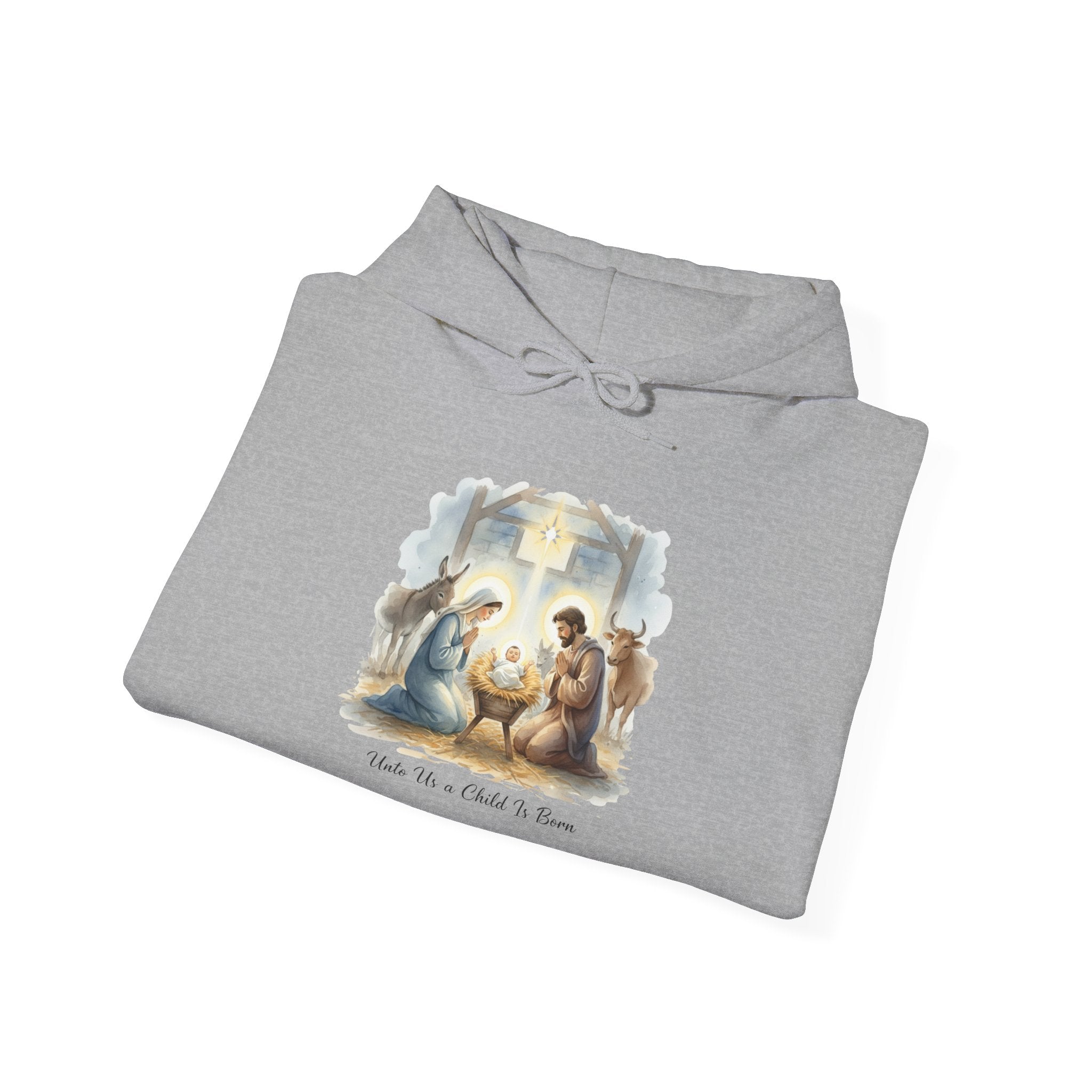 Unto Us a Child is Born Hoodie – Isaiah 9:6 Nativity Manger Scene Christian Christmas Sweatshirt for Holy Night Faith Printify