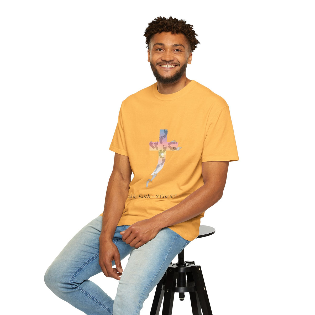Walk by Faith T-Shirt – Cross & Footprints Christian Tee for Bold Believers Printify