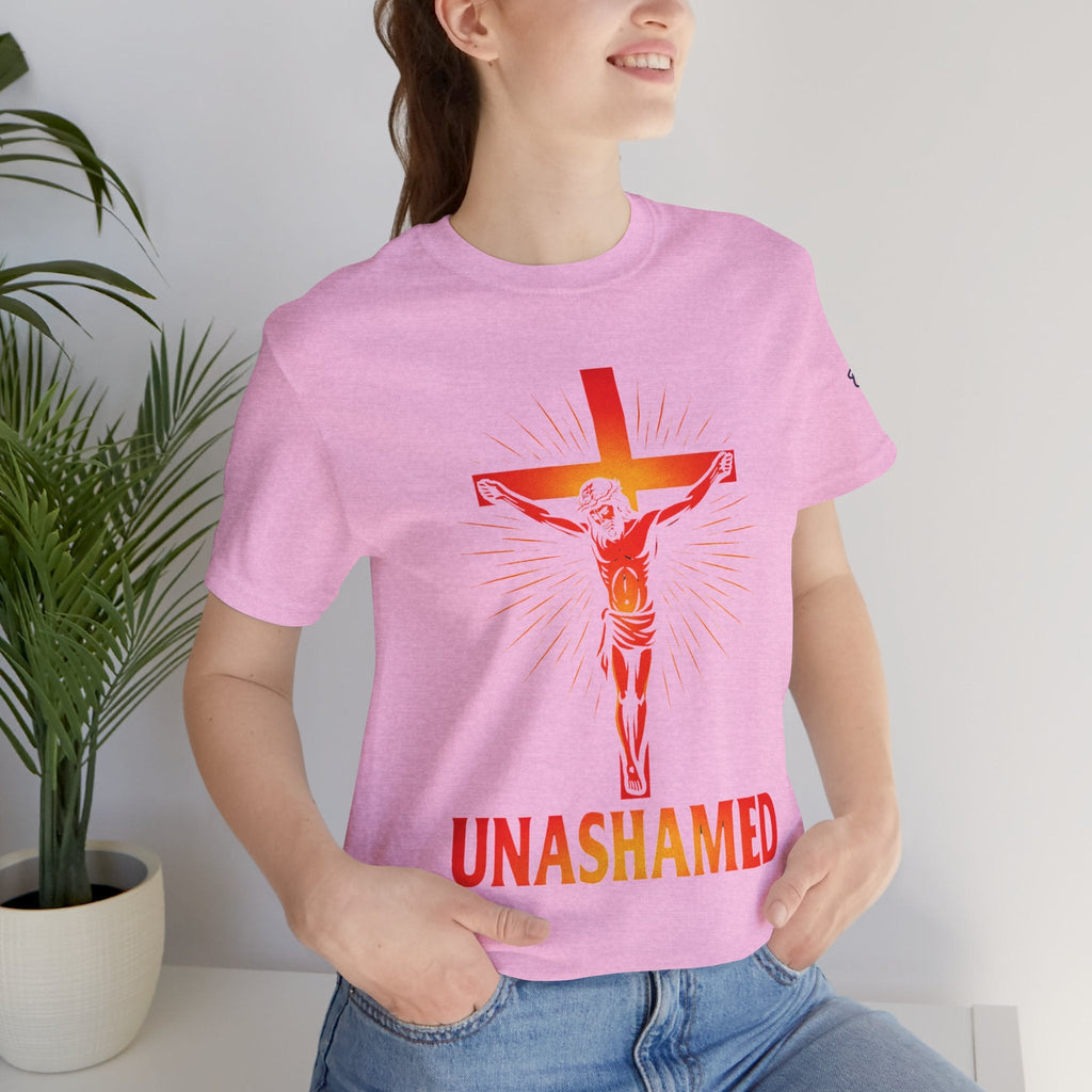 Unashamed T-shirt – Romans 1:16 Crucifixion Christian t-shirt for Bold Unwavering Faith Printify