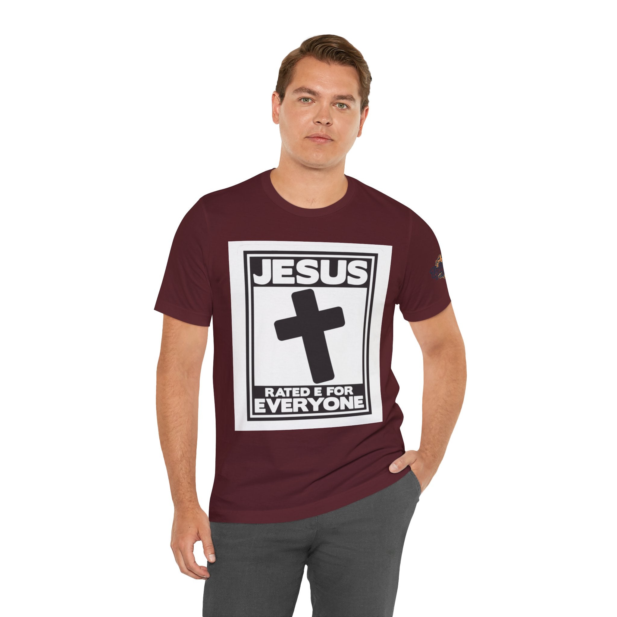 Jesus, Rated E for Everyone T-shirt - Gamer Faith T-shirt - Christian Video Game Parody Printify