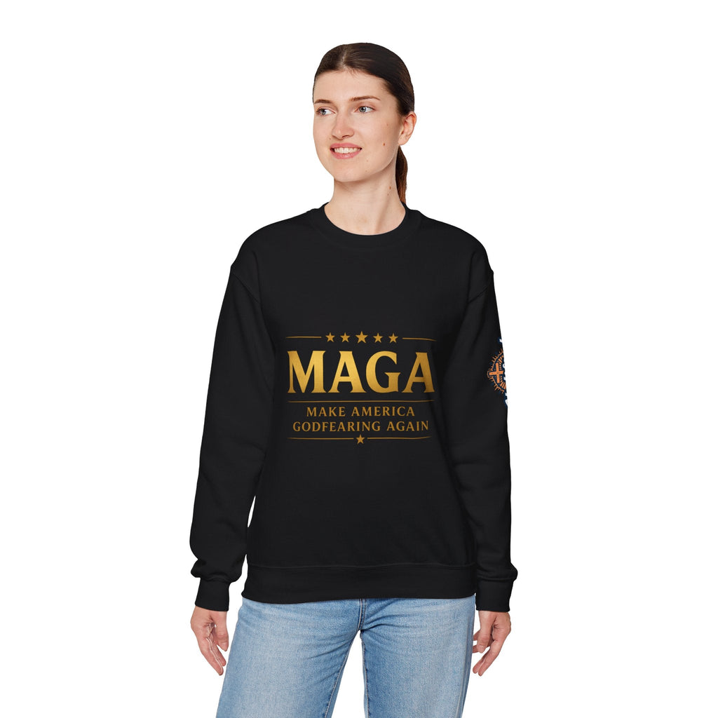 Sweatshirt — "MAGA Make America Godfearing Again" Gold Logo Crewneck Printify