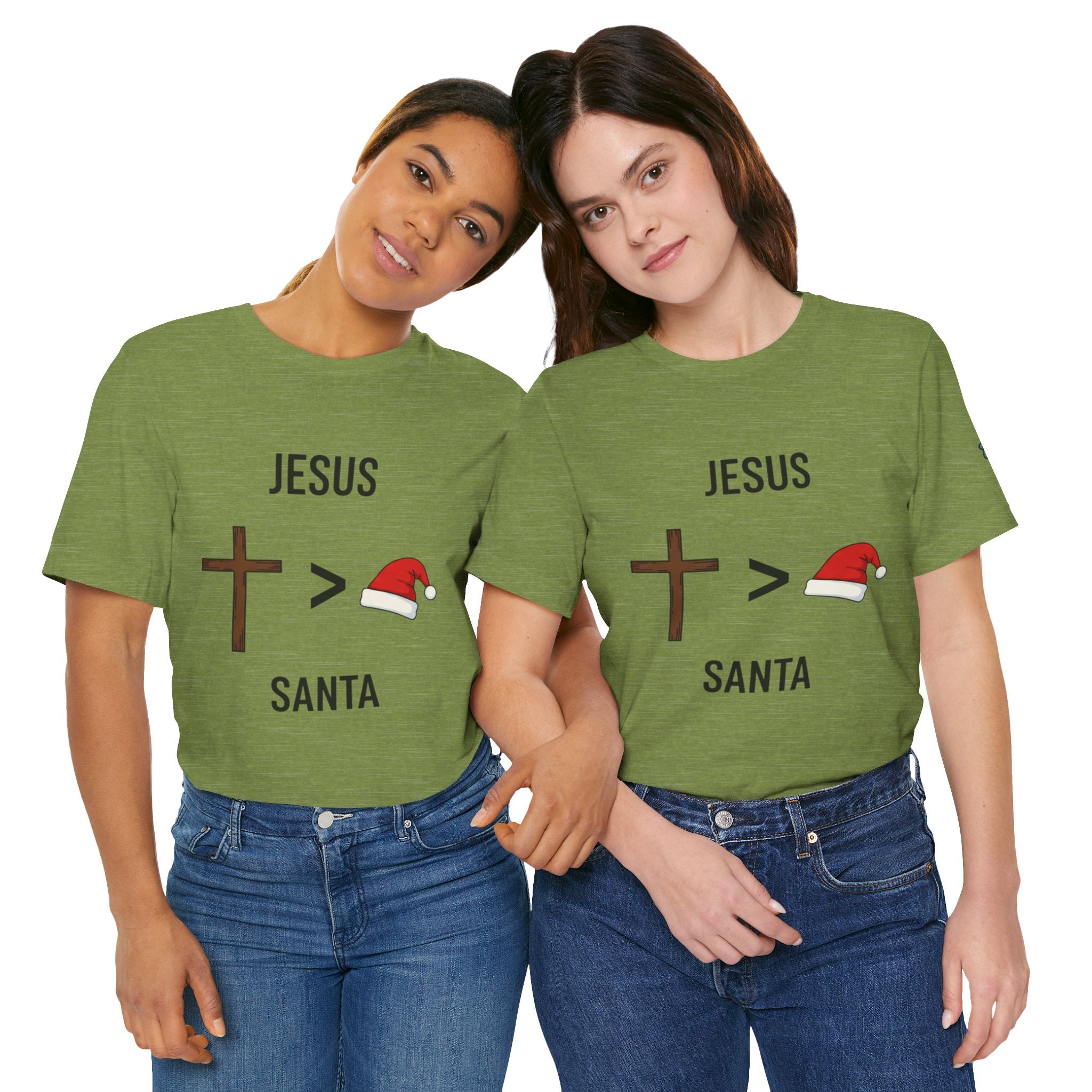🎄 Jesus > Santa – Minimalist Christian Christmas T-Shirt | Bold Faith Over Holiday Tee | Cross vs Santa Hat Design | Uplifted Gear Printify