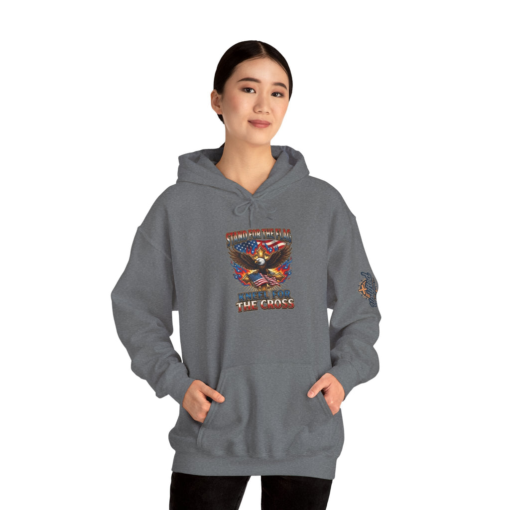 Stand for the Flag Kneel for the Cross Hoodie | Patriotic Eagle Hoodie Printify