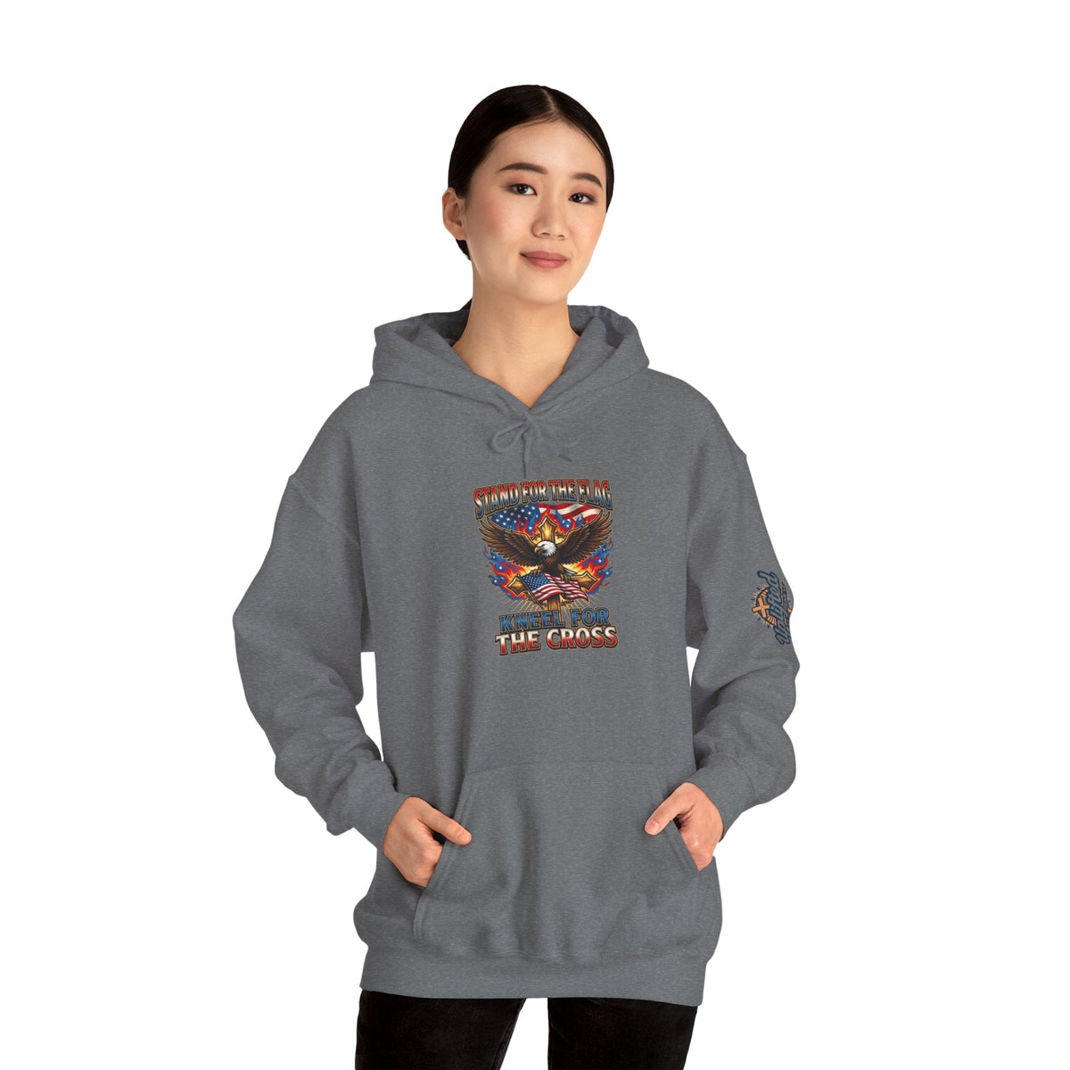 Stand for the Flag Kneel for the Cross Hoodie | Patriotic Eagle Hoodie Printify