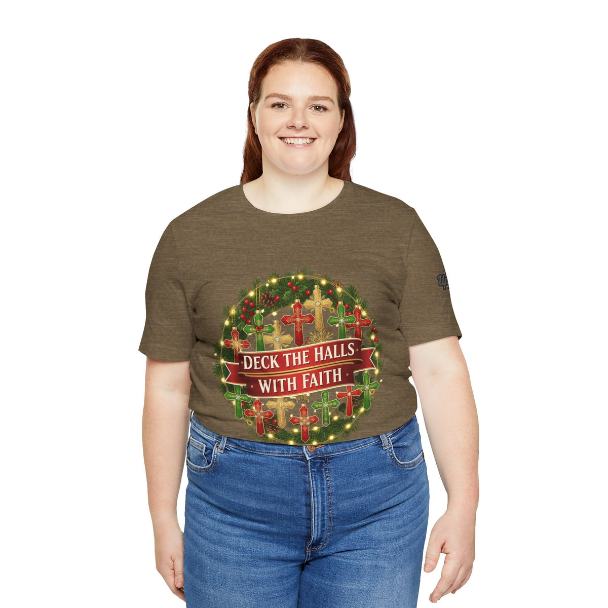 🎄 Deck the Halls with Faith – Christian Christmas T-Shirt | Cross Ornament Design & Festive Garland | Bold Holiday Faith Tee by Uplifted Gear Printify