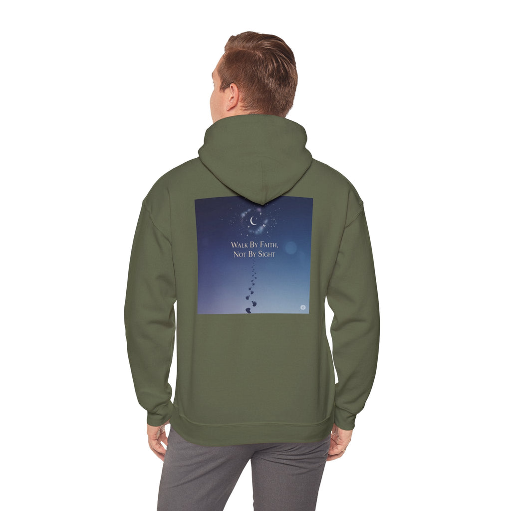 Walk by Faith, Not by Sight Hoodie – Moonlit Footprints Christian Hoodie for Cozy Nights Printify