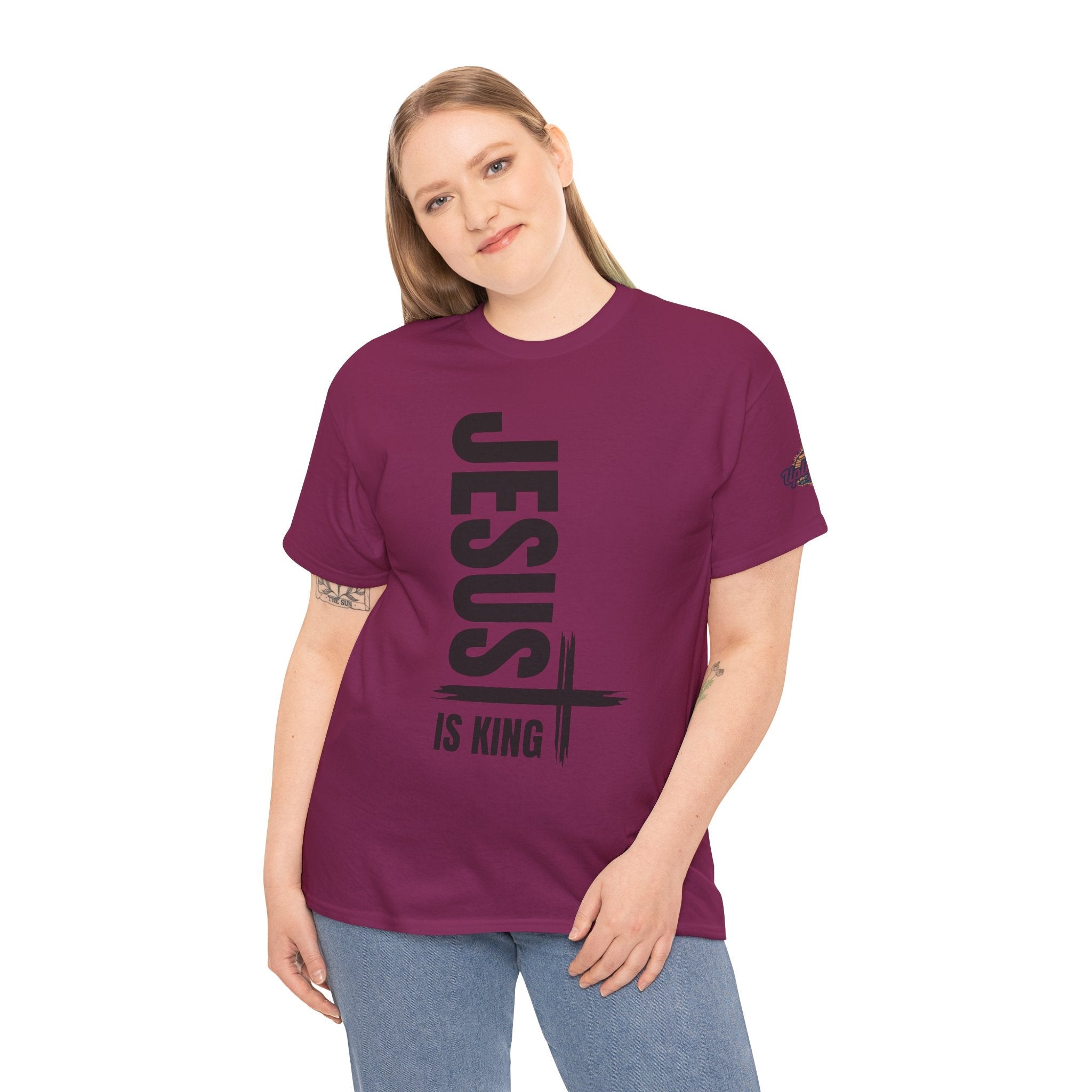 Jesus Is King T-shirt | Modern Typographic Cross Christian T-shirt Printify