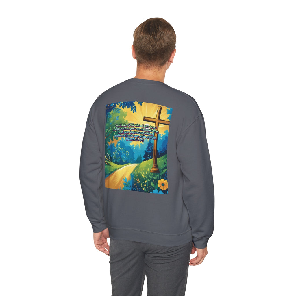 Trust in The Lord Proverbs 3:5-6 Biblical Design Crewneck Sweatshirt Printify