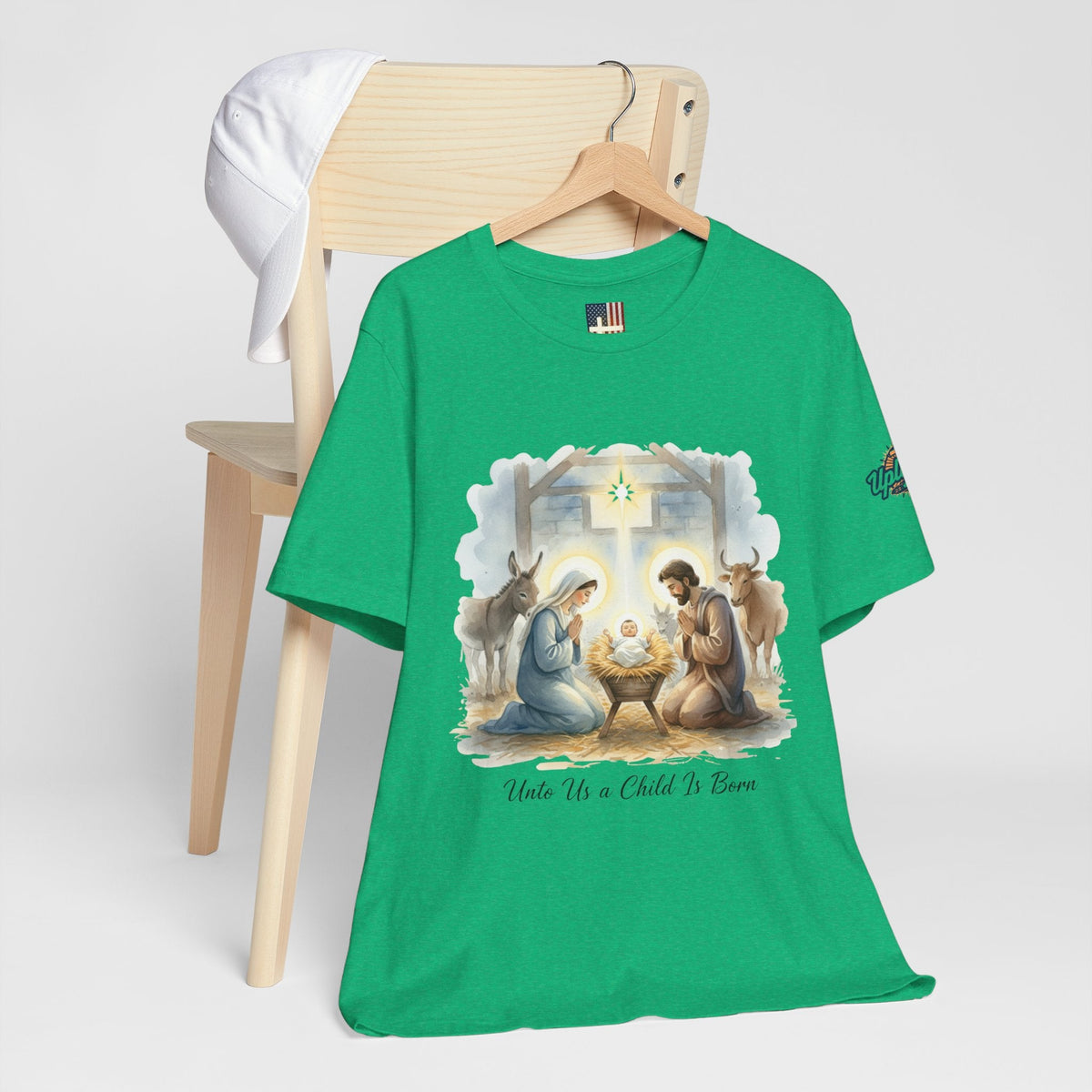 Unto Us a Child is Born T-shirt – Isaiah 9:6 Nativity Manger Scene Christian Christmas T-shirt for Holy Night Faith Printify