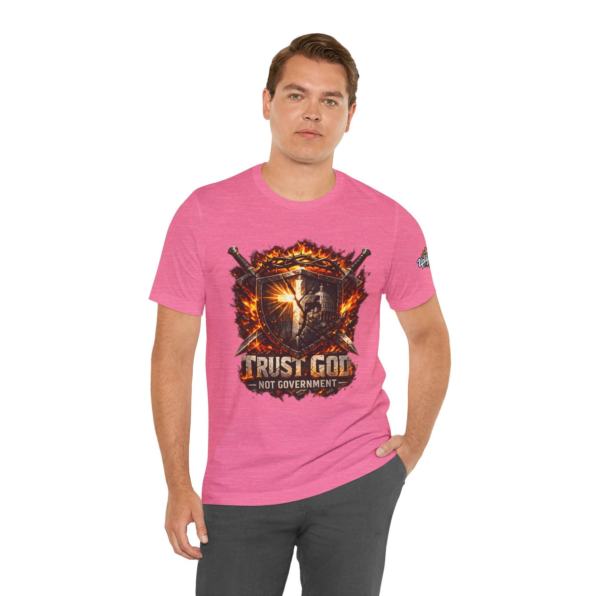 Trust God Not Government Shield Tee — Patriotic Christian Faith T-Shirt Printify