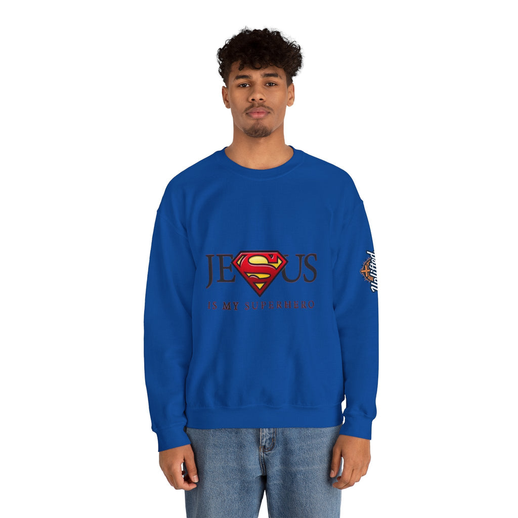 Jesus Is My Superhero Crewneck Sweatshirt Printify