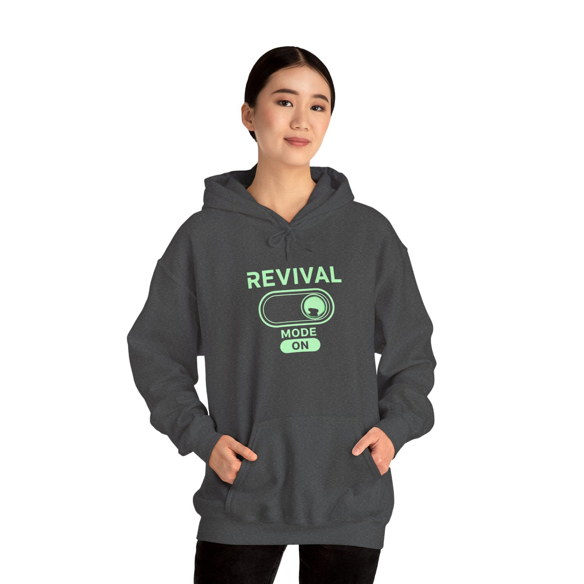 🔥 Revival Mode: ON – Christian Techwear Hoodie | Glowing Green Faith Switch | Futuristic Jesus Shirt | Activate Your Spiritual Awakening | Uplifted Gear Printify