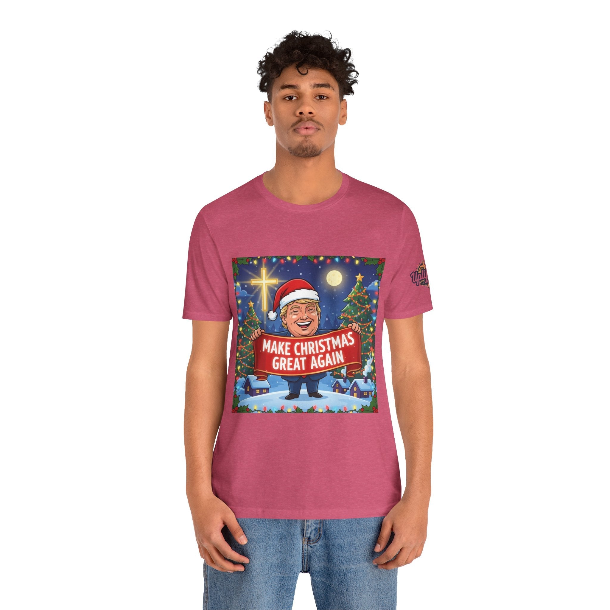🎄 Make Christmas Great Again – Patriotic Christian Christmas T-Shirt | Bold Holiday Faith Tee | Red & White Banner Design | Uplifted Gear Printify