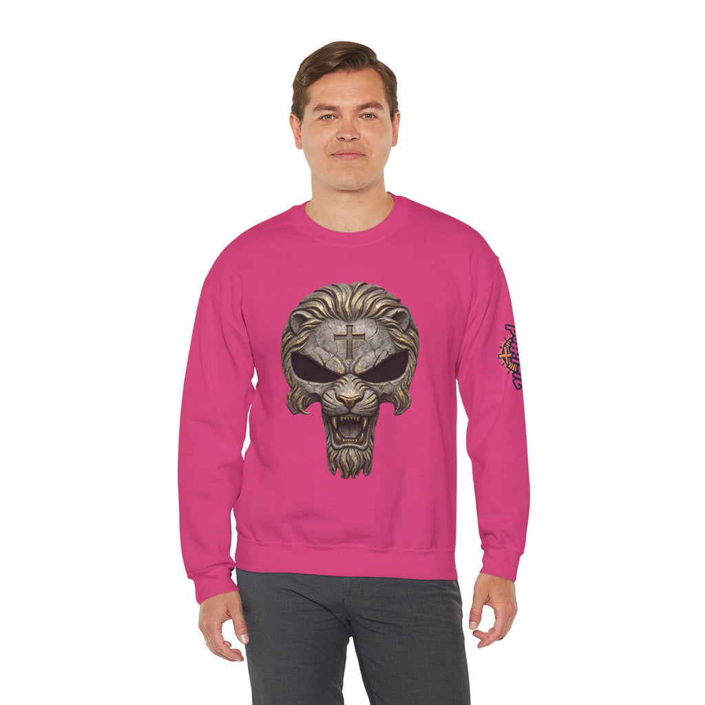 Lion of Judah Skull Christian Sweatshirt - Warrior Faith Cross Sweatshirt Printify
