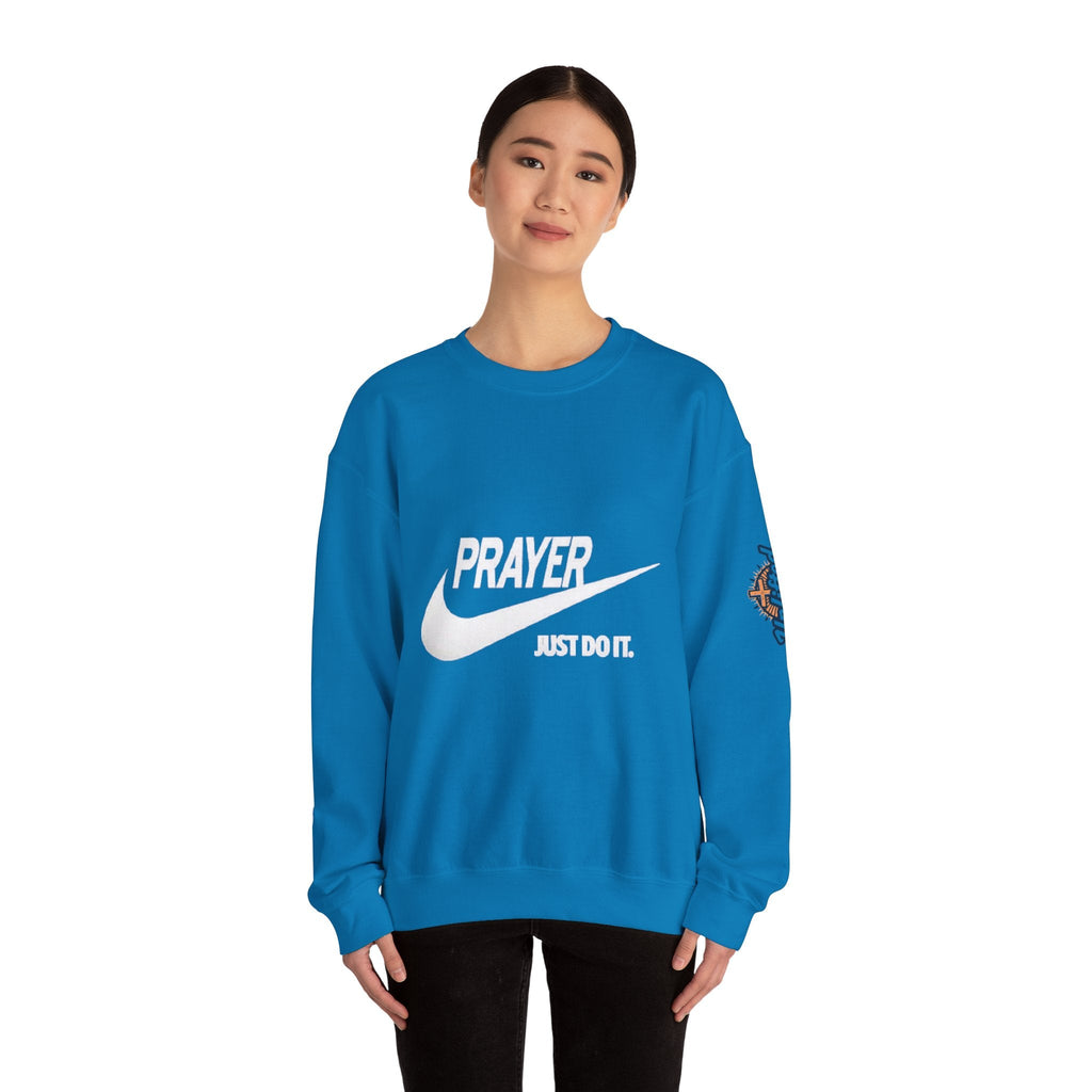 Prayer Just Do It Sweatshirt - Funny Christian Nike Parody Sweatshirt - Faith Gear Printify