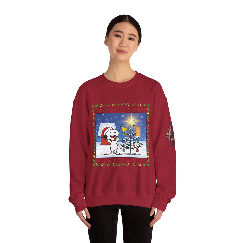 🎄 Faithful Christmas Friends – Christian Holiday Sweatshirt | Festive Tree & Cartoon Duo | Heartwarming Christmas Tee by Uplifted Gear Printify