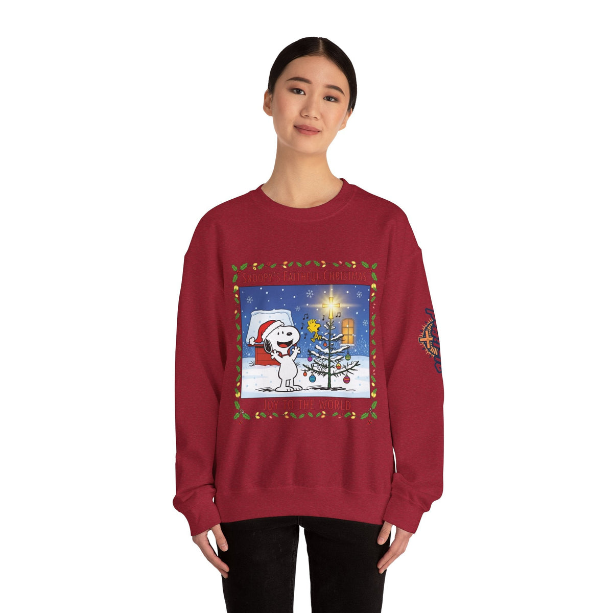 🎄 Faithful Christmas Friends – Christian Holiday Sweatshirt | Festive Tree & Cartoon Duo | Heartwarming Christmas Tee by Uplifted Gear Printify
