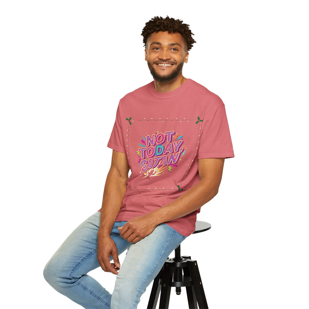 🔥 Not Today, Satan – Retro 90s Christian T-Shirt | Neon Faith Tee | Funky Cartoon Devil | Bold Bible Verse Shirt | Uplifted Gear Printify