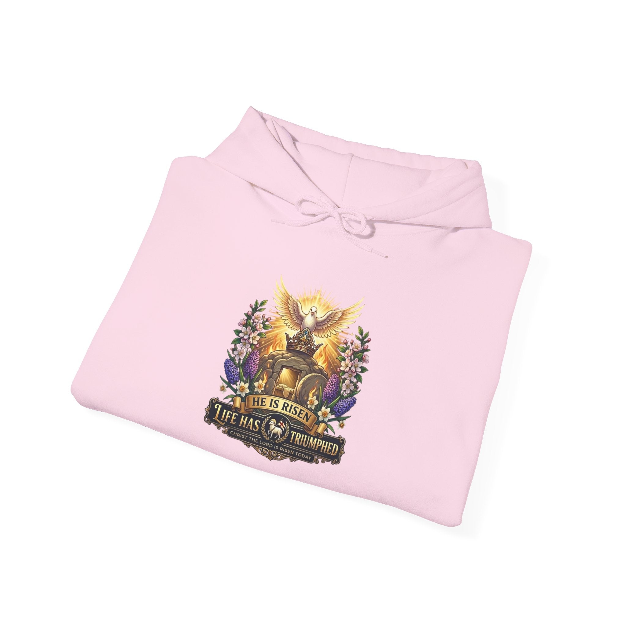 He Is Risen "Life Has Triumphed" Hoodie — Easter Resurrection Christian Hoodie Printify